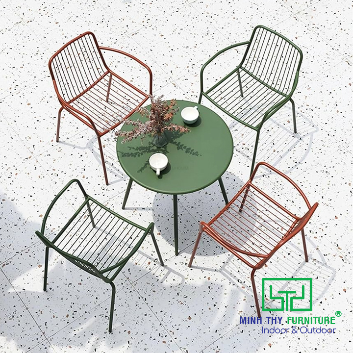 Bàn ghế sắt cafe MT3012 ngoài trời nhiều màu sắc