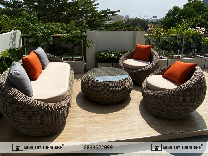 Sofa nhựa giả mây ngoài trời 