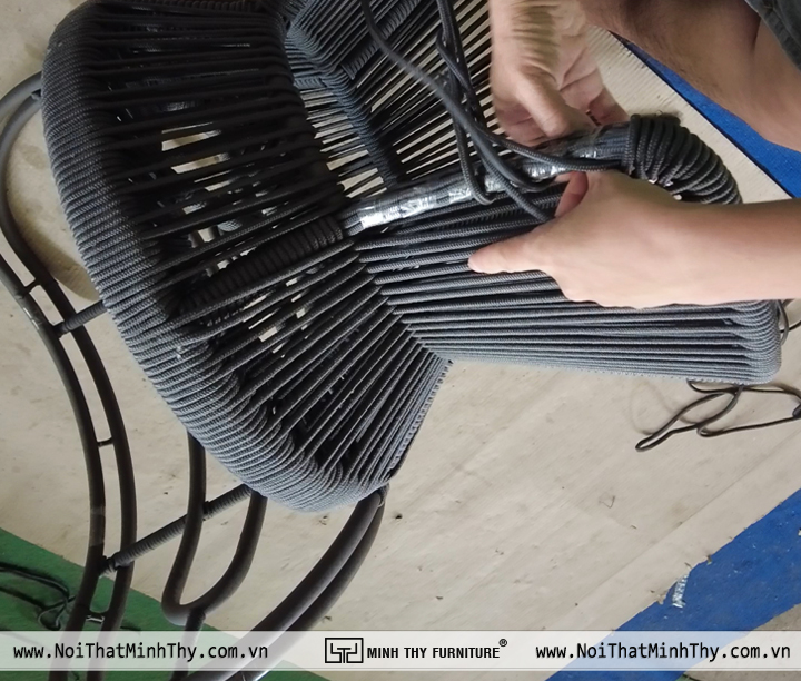 Ghế cafe trong nhà đan dây rope khung nhôm sơn tĩnh điện tại xưởng Minh Thy
