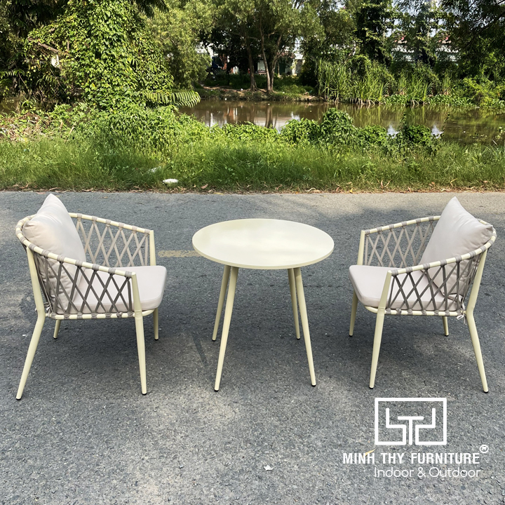 Bàn Ghế Cafe Sân Vườn Đan Dây Dù MT2040 Bàn Ghế Cafe Sân Vườn Đan Dây Dù MT2040