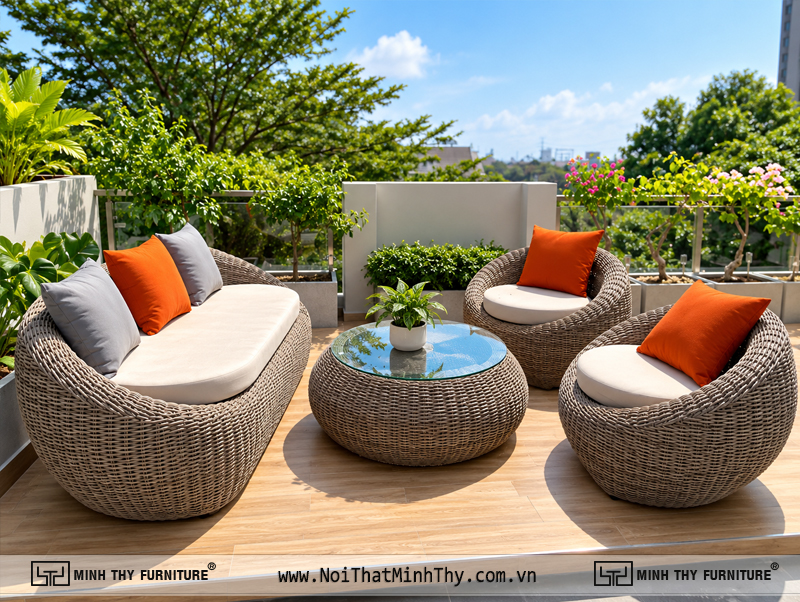Sofa sân vườn ngoài trời phục vụ dự án resort và khách sạn